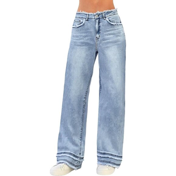 Light Blue Y2K High Waisted Baggy Jeans for Women - Casual Chic Denim Trousers - Picture 1 of 7